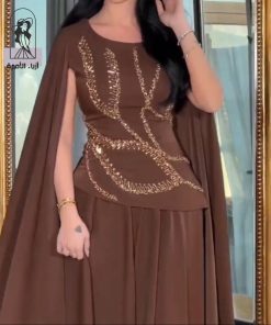 أزياء الأميرة - فستان هيفاء كولكشن سهره تطريز يدوي راقي لون بني