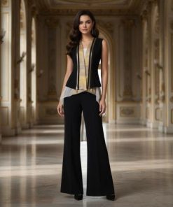 طقم نسائي أسود وذهبي بلمسة عصرية راقية