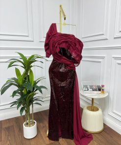 أزياء الأميرة - فستان سهره الخامه: ترتر برغندي لون الهبه + جورجيت تكسيره