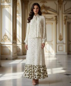 طقم نسائي أبيض وأخضر بلمسة أنثوية ناعمة