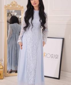 فستان ميدي سماوي دانتيل ولمسة راقية