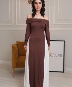 فستان بني بتصميم أنيق ولمسة أنثوية راقية