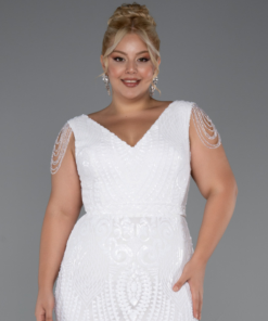 متجر زحل - فستان سهرة دانتيل مطرّز بلؤلؤ