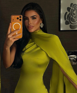 متجر زحل - فستان سهرة ساتان ملكي مع شال