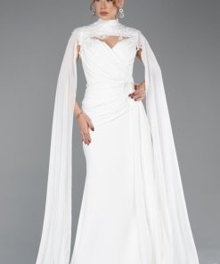 Alternative view of متجر زحل - فستان سهرة أبيض من الشيفون الحرير مع دانتيل فاخر