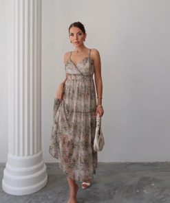 متجر زحل - فستان شيفون مطبوع بطبقات ناعمة