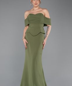 متجر زحل - فستان سهرة أوف شولدر تصميم كورسيه مع رباط خلف