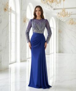 فستان أزرق شك كسرات كم كامل