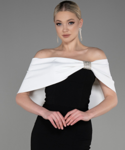 متجر زحل - فستان سهرة كريب ناعم بقصة أوف شولدر راقية