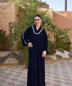 جلابية نسائية كحلي مطرزة فخمة - تصميم سعودي راقي للمناسبات (طويلة بلمسة ذهبية)