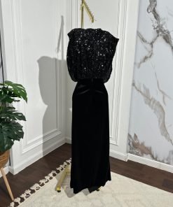 أزياء الأميرة - فستان سهره_مخمل+فل ترتر