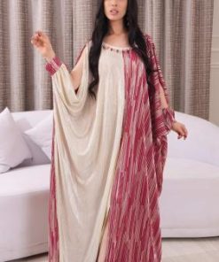 جلابية بلون أحمر وخطوط ذهبية