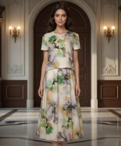 طقم نسائي أوف وايت بنقشة ملونة بلمسة ناعمة