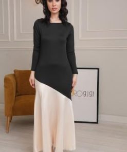 فستان أسود وبيج بتصميم أنيق ولمسة عصرية راقية