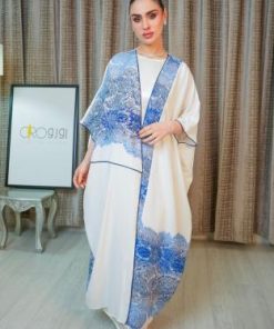 جلابية نسائية قطعتين مطبوعة - تصميم أبيض وأزرق