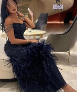 أزياء الأميرة - فستان دالا سهره بأكتاف مكشوفه كلفه تطريز راقي ريش ناعم
