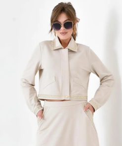 متجر زحل - طقم نسائي كريب مطفي فاخر – جاكيت وبنطال بقصة أنيقة