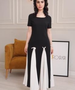 فستان أسود وأبيض بتصميم أنيق ولمسة عصرية راقية