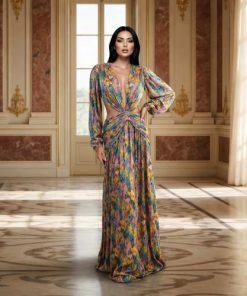 فستان بنقشة ملونة بلمسة أنثوية جريئة