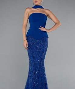 Alternative view of متجر زحل - فستان سهرة كريب وشبك مطرّز بترتر فاخر – تصميم ملكي راق