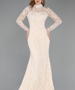 متجر زحل - فستان سهرة دانتيل مطرّز بتصميم ملكي