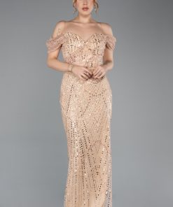 متجر زحل - فستان سهرة تول مطرّز بالترتر قصة أوف شولدر