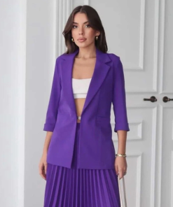 متجر زحل - طقم بلازر وتنورة بليسيه من قماش الكريب الفاخر