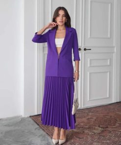 Alternative view of متجر زحل - طقم بلازر وتنورة بليسيه من قماش الكريب الفاخر