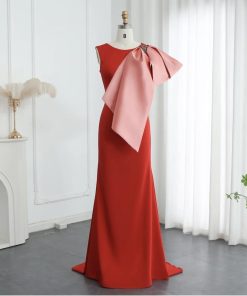 سمارا بوتيك - فستان سهرة ناعم احمر مع فيونكة من سمارا بوتيك-S48