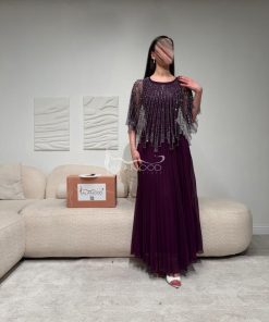 العنود للأزياء - فستان سهرة أنيق بنفسجي مزين بالكرستال راقي