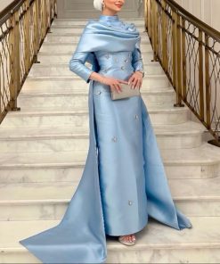 سمارا بوتيك - فستان سهرة ناعم ازرق من سمارا بوتيك-S100
