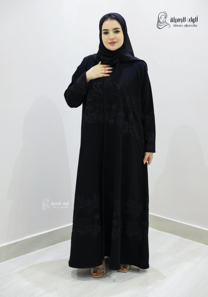 ألوان الجميلة - عباية سوداء هاري مطرزة بتطريز أسود ناعم