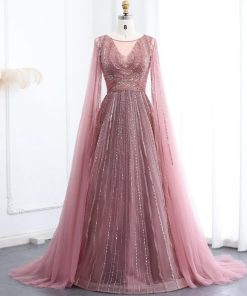 سمارا بوتيك - فستان سهرة مميز بأكمام الكيب من سمارا بوتيك-E52