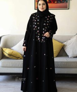 ألوان الجميلة  - عباية أزهار الربيع – كريب إندونيسي بتطريز ناعم ملون