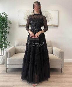 العنود للأزياء - فستان سهرة اسود أنيق بتصميم عصري فخم