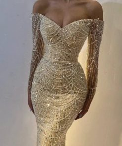 سمارا بوتيك - فستان سهرة فاخر تطريز يدوي مع أكمام طويلة من سمارا بوتيك-E30