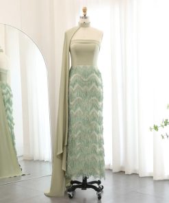 سمارا بوتيك - فستان سهرة ناعم مرجاني اخضر من سمارا بوتيك-S31