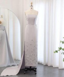 سمارا بوتيك - فستان سهرة ناعم كرستال رمادي من سمارا بوتيك-S30