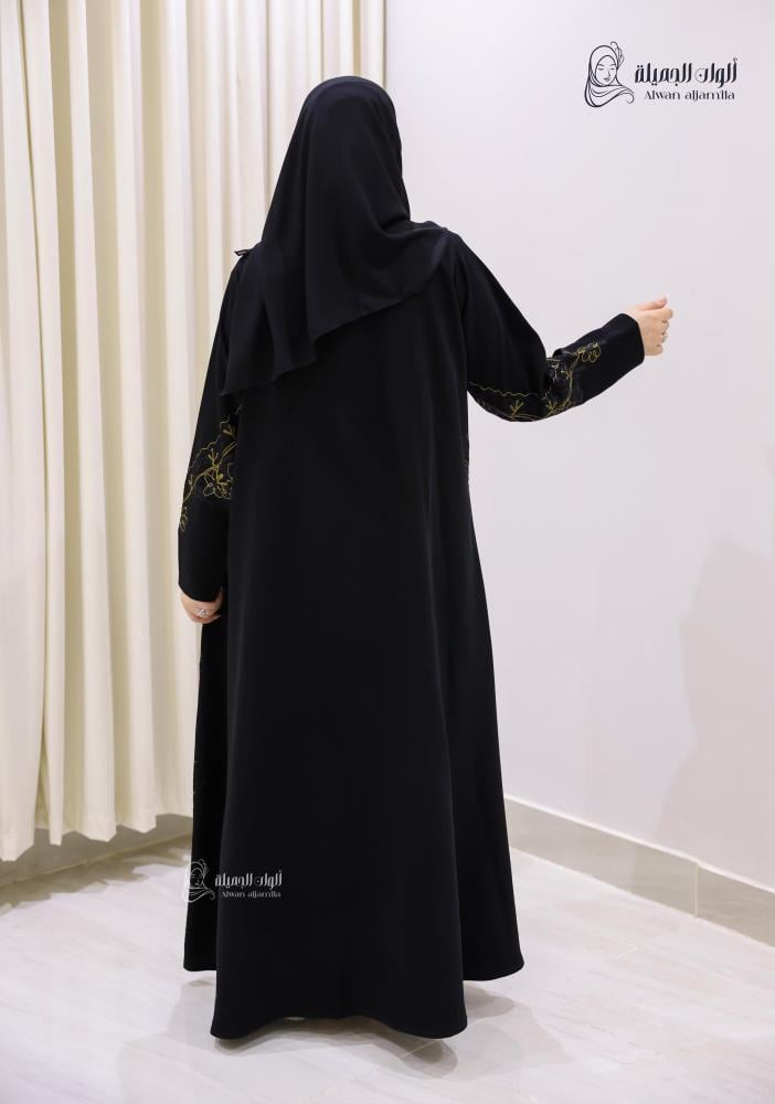 ألوان الجميلة - عباية سوداء مطرزة بخيوط ذهبية هاري كريب اندونيسي - الصورة 5