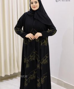 ألوان الجميلة  - عباية سوداء مطرزة بخيوط ذهبية هاري كريب اندونيسي
