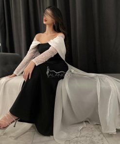 Alternative view of العنود للأزياء - فستان احلام سهره أسود وأبيض باكمام الشك