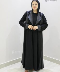 ألوان الجميلة  - عباية سوداء تدخيلة تفتة بتصميم فخم وياقة أنيقة