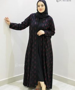 ألوان الجميلة  - عباية هاري سوداء مطرزة نص كلوش