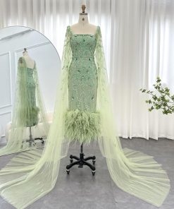 سمارا بوتيك - فستان سهرة ميدي تطريز يدوي مع ريش من سمارا بوتيك-SH14