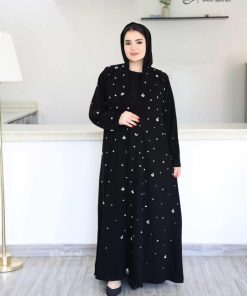 ألوان الجميلة - عباية نثرات اللؤلؤ – كريب إندونيسي بتطريز ناعم فضي