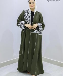 ألوان الجميلة  - عباية هاري باللون الزيتي كريب إندونيسي فاخر