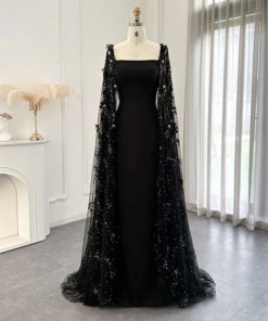 سمارا بوتيك - فستان سهرة ناعم أسود مع ورود ثلاثية من سمارا بوتيك-S42