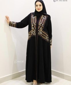 ألوان الجميلة  - عباية سوداء كريب إندونيسي هاري تطريز تراثي