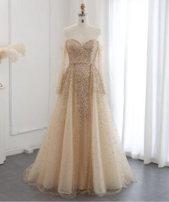 سمارا بوتيك - فستان سهرة فاخر ذهبي بتنورة قابل للفصل من سمارا بوتيك-A18
