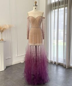 سمارا بوتيك - فستان سهرة مع أكمام طويلة فاخرة من سمارا بوتيك-E58